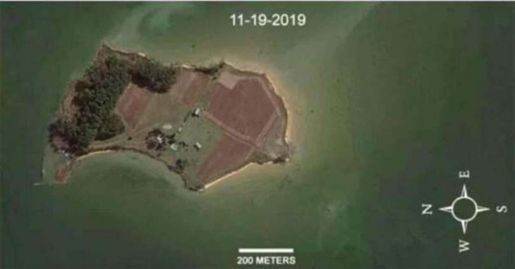 Photo: Aerial view of Parsons Island encompassing about 71 acres; a loss of ~28 acres over a 27-year period. Darrin Lowrey/ Research Gate